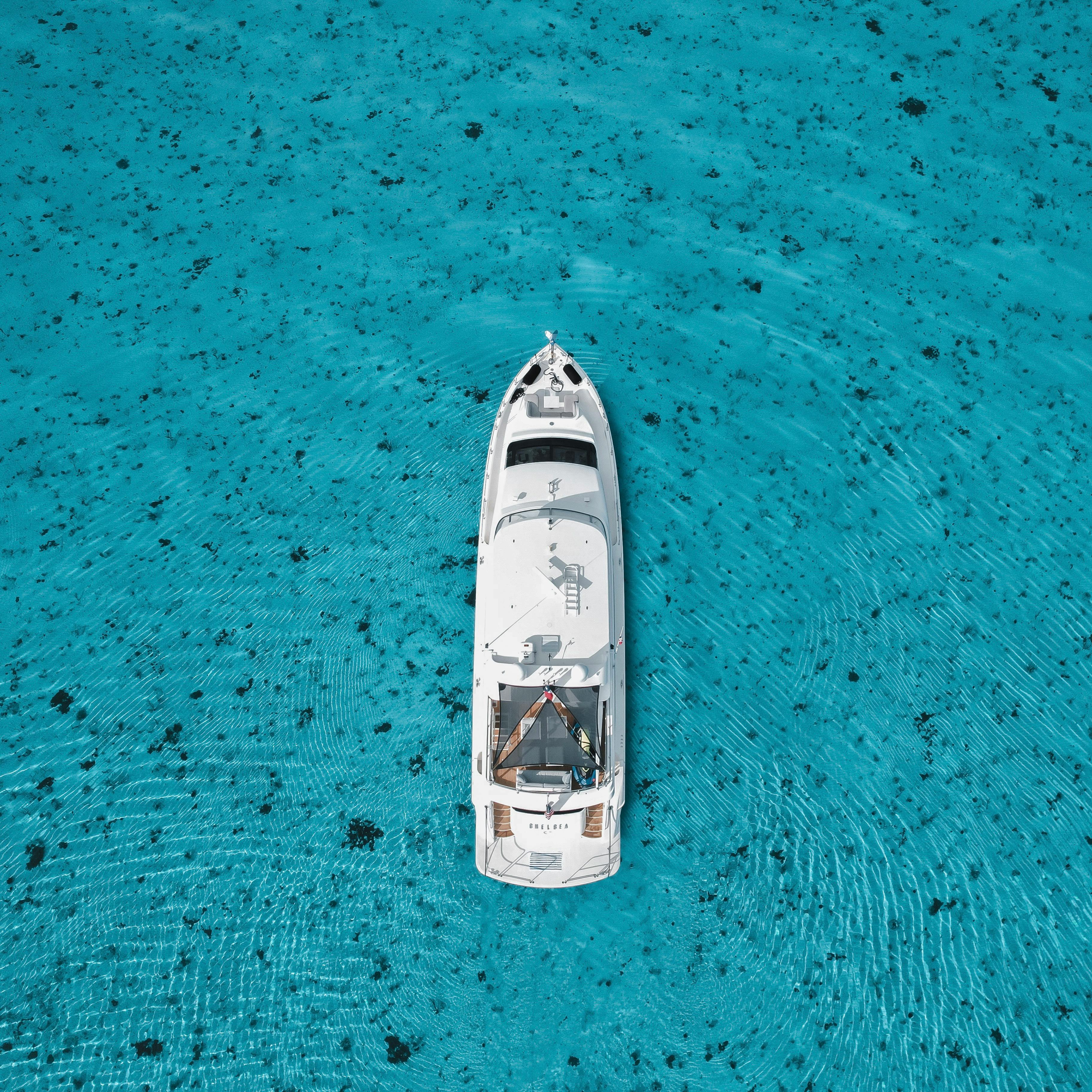 Chartering Sardinia — aerial view luxury yacht Costa Smeralda